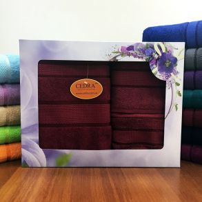 Бордовый набор из 3 полотенец 400 г/м2 подарочный