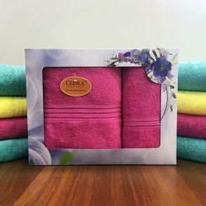 Розовый набор из 2 полотенец 430 г/м2 подарочный
