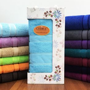 Голубое 70х140 см 400 г/м2 подарочное полотенце в коробке
